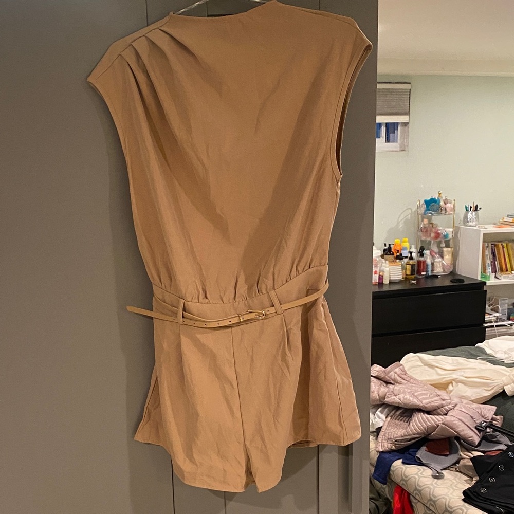 Tan Sleeveless Romper with Belt from Shien!